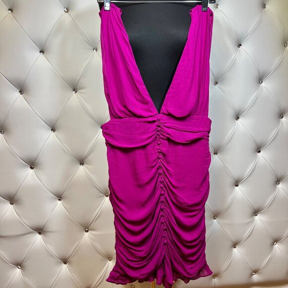 Forever 21 Vibrant Pink Ruched Dress Size L - Picture 1 of 9